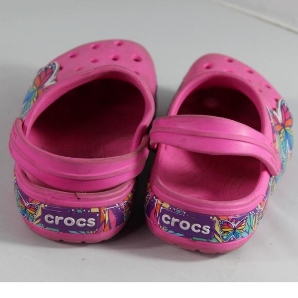 Crocs FunLab Multi-Butterfly band Kinds Clog Electric pink AS IS size J2 rainbow - Picture 6 of 9
